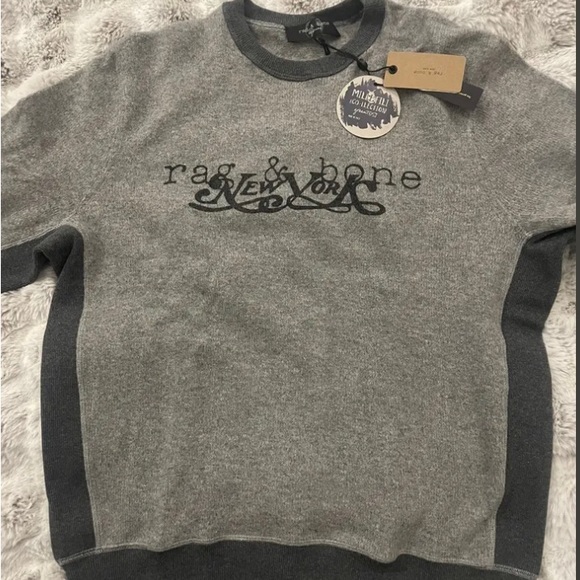 Rag & Bone Men's Gray New York Printed Wool Sweater Sz M - Picture 2 of 6